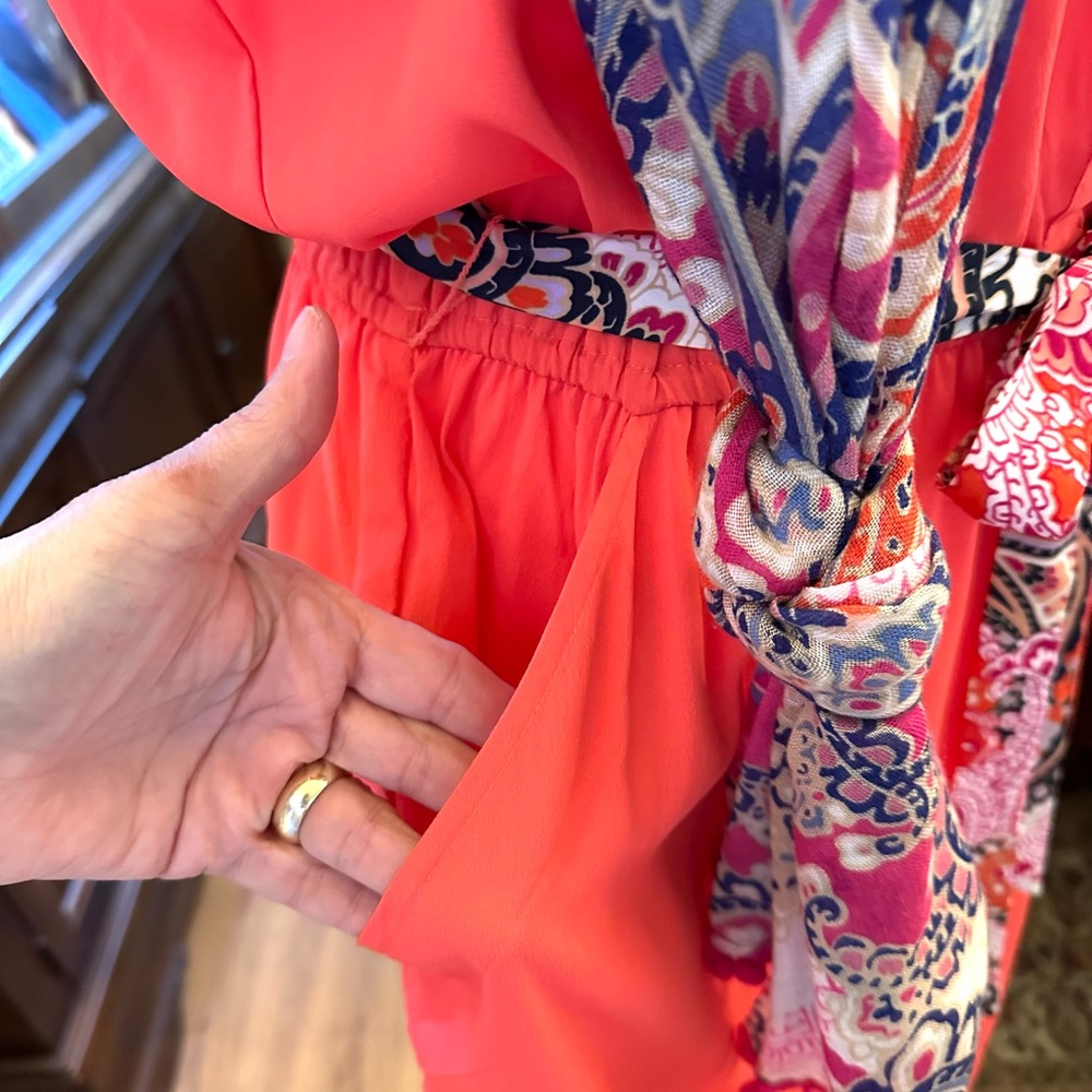 Tommy Hilfiger Coral Button-Front Dress with Printed Scarf Detail - Picture 3 of 11